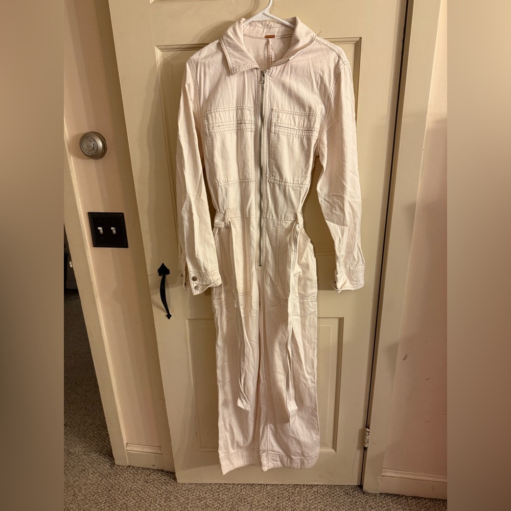 Free People Cream Jumpsuit Boiler Suit